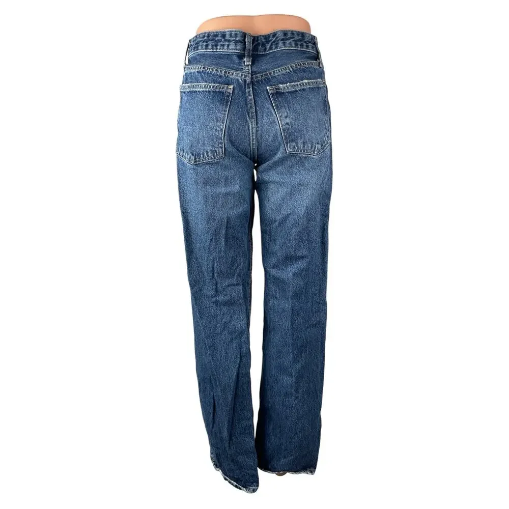 Zara Womens Blue High Waisted Relaxed Straight Mom Boyfriend Denim Jeans Pants 4